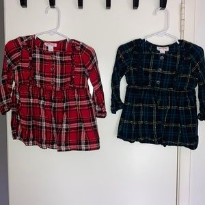 2 Christmas dresses / tunics plaid size 12M red and green